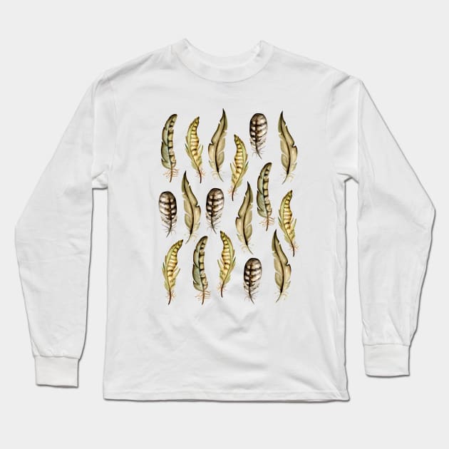 Watercolor feathers Long Sleeve T-Shirt by JuliaBadeeva